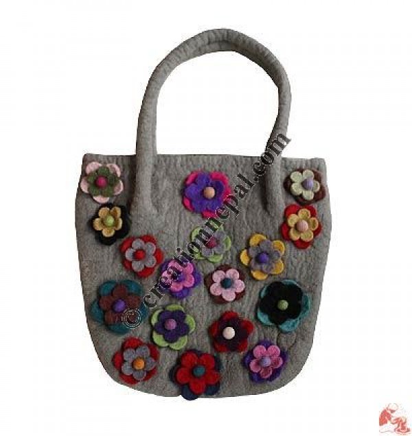 2-layer colorful flowers felt Tote Bag