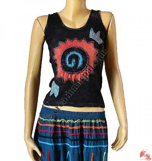 Sun design hand emb rib tank top