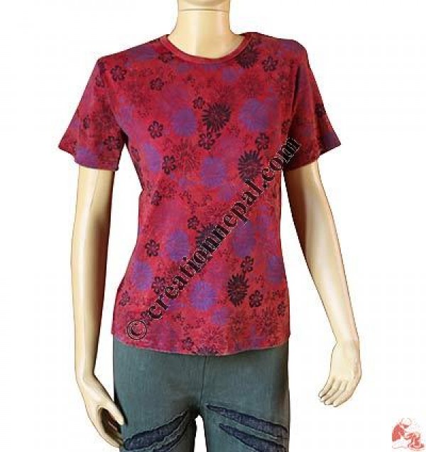Flower print stone wash rib top