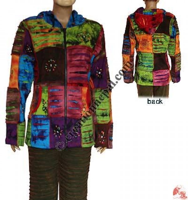 Patch-work razor-cut prints rib jacket