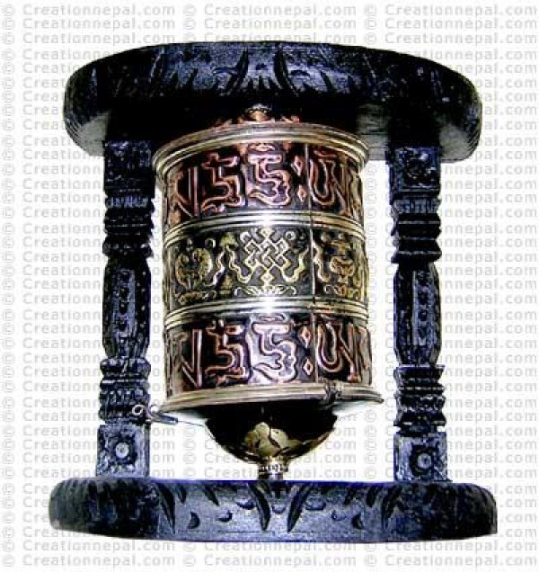 Wooden stand wall hanging prayer wheel