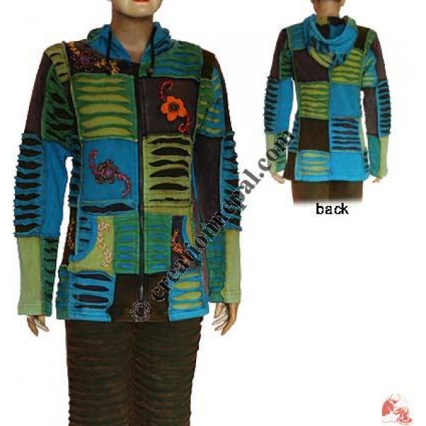 Razor-cut patch embroidered rib jacket