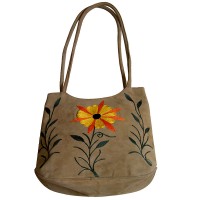 Faux suede tree-flower tote bag