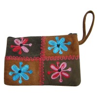 Leather suede patch-work purse