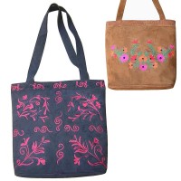Embroidered  faux suede tote bag