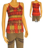 Tie-dye patch work embroidered rib tank top