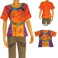 Tie-dye patch hand embroiderd brush painted rib T-shirt