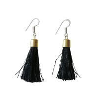 Black silk yarn earring