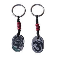 Ganesh and Om carved stone key ring