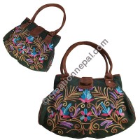 Floral embroidered leather suede bag