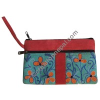 Front patch leather suede floral purse