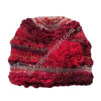 Wool-silk red color flower cap