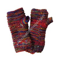 Wool silk colorful red tube gloves