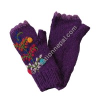 Woolen flower Purple tube gloves 