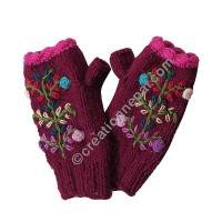 Woolen flower Dark-pink tube gloves 
