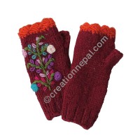 Woolen flower Dark-red tube gloves 