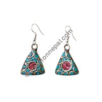 Turquoise-coral triangle earring