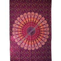 Circle mandala printed burgundy tapestry
