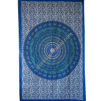 Circle mandala printed blue tapestry
