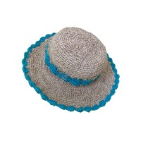 Turquoise round hemp-cotton crochet hat