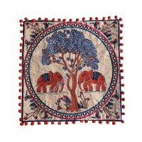 Tree & elephants art-work cushion cover
