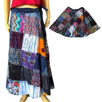 Printed patch-work Blue toned open skirt