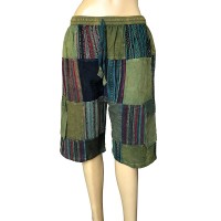 Stripy-plain patch work Green shorts