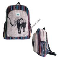 Elephant print hemp-cotton backpack