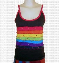 Rainbow design rib cotton t-shirt 2
