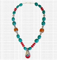 Silver cap Tibetan coral pendant necklace