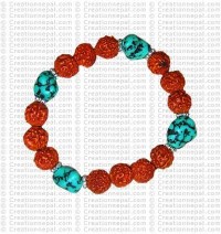 Turquoise and rudraksha beads wristband