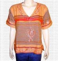 Stripe cotton embroidered top