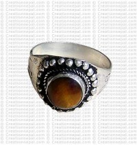 White metal round stone ring
