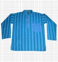 Long sleeves patch pocket adult shirt-Turquoise
