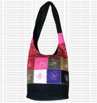 Patch-work embroidered cotton bag