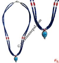 Lapis necklace with turq-silver pendant