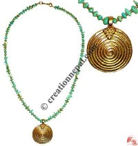 Turquoise chips necklace with small brass pendant