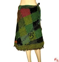 Stone-wash cotton patch wrapper mini skirt
