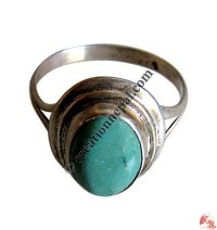 Oval shape turquoise silver finger ring 6