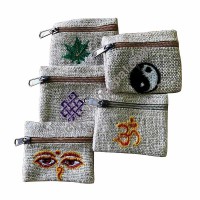 Hemp embroidered small coin purse