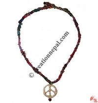 Peace design hemp pendant recycled silk necklace