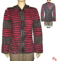 Layer-cut design rib hooded jacket