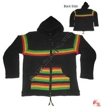 RASTA design woolen hooded jacket