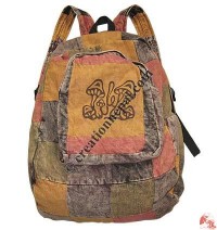 Print cotton patch-work back-pack