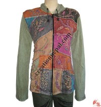 Patch-work hand embroidery rib  hooded jacket