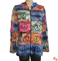 Peace sign prints tie-dye rib patch-work jacket