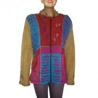 Hand embroidery layer-cut colorful rib hooded top