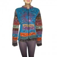 Hand embroidery, colorful patch-work sleeves rib hooded top 9
