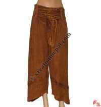 Cotton stonewash short length string trouser