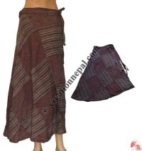 Matching color patch-work long wrapper skirt